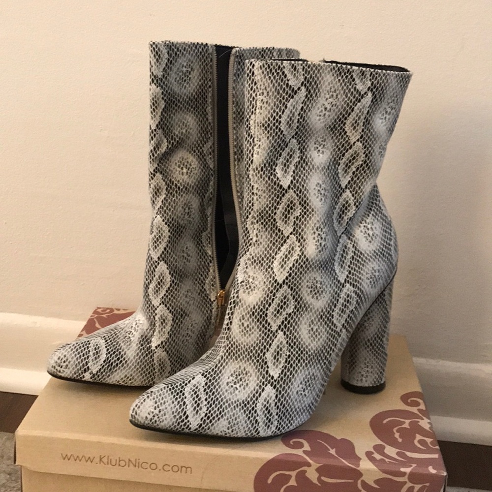 Snakeskin booties